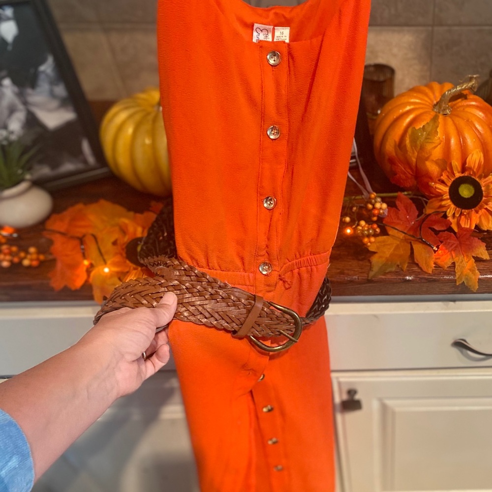 Orange Dress Gold Buttons w/ Braided Belt